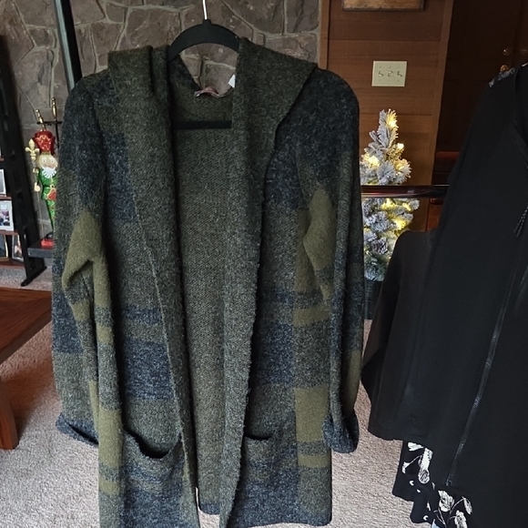 Cyrus Jackets & Blazers - Cyrus Olive and Charcoal Hooded Cape